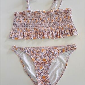 Zara Girls Floral Bikini Top & Bottom Set in White, Yellow, Purple